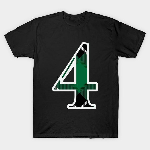 4 Sports Jersey Number Green Black Flannel T-Shirt by Design_Lawrence